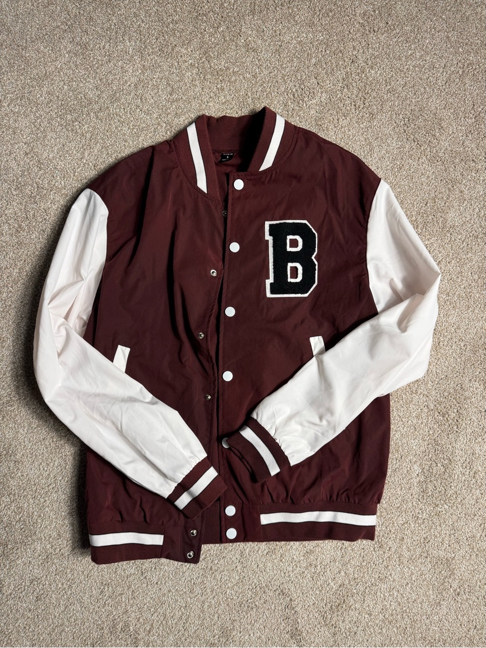 Men's Maroon and White Varsity Jacket - Classic Letterman Style